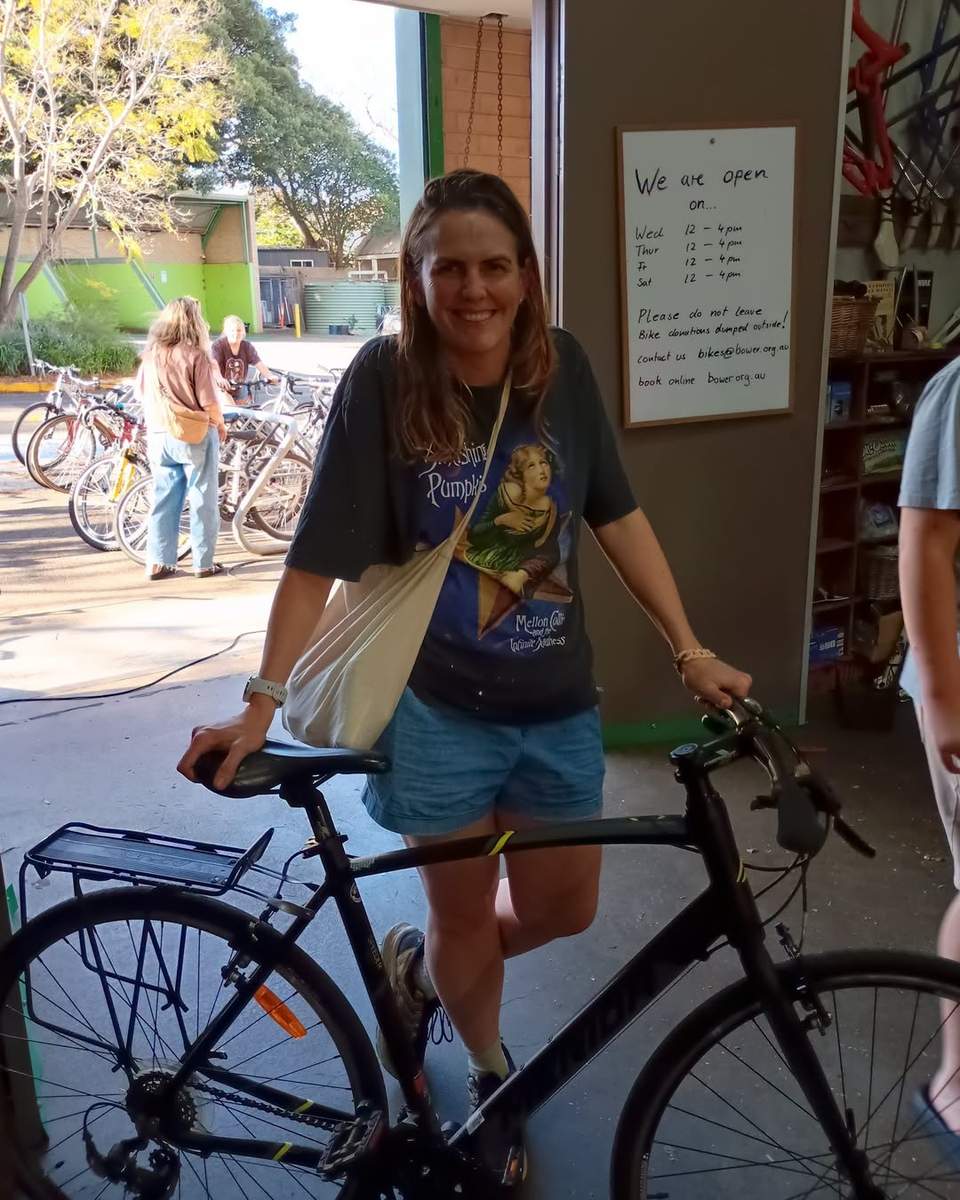 Come and visit Bower Bikes and walk away with a bike that is a sustainable and affordable alternative to buying new!
This is one of our happy customers from last week walking away with a refurbished bike from Bower Bikes.