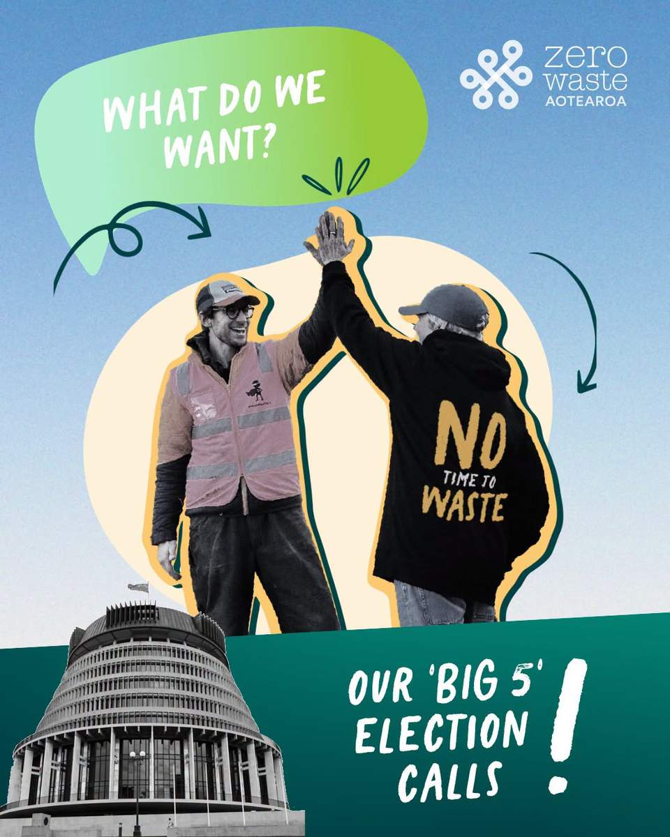 Want a more resourceful Aotearoa? Here are five things we urgently need:
1. The long-promised update to the Waste Minimisation Act (2008).
The product policy sections in particular need some attention to give the government the power to establish, oversee and enforce effective product stewardship schemes.
2. Put the Waste Disposal Levy money back where it was supposed to go.
The system was designed to ring-fence funding for waste minimisation through things like reuse, repair and composting systems. Now half of it has been diverted, mostly towards wasteful disposal.
3. Set up the New Zealand Container Return Scheme.
Research and experience from overseas schemes suggest this popular, no additional cost option could double recycling rates and halve litter. It will also demonstrate effective product stewardship and create business and fundraising opportunities.
4. Keep New Zealand incinerator free.
Turning valuable resources into short lived products only to burn them, producing toxic fumes, is a breathtakingly stupid and short sighted approach. The idea that burning stuff makes it magically disappear belongs in the dark ages.
5. Support small to medium scale local action.
Community organisations, iwi, hapū and māori enterprise, along with small to medium businesses are doing most of the best work on this around the country. They’re cutting waste while boosting local economies and resilience with additional employment. Much more could be done with appropriate support.