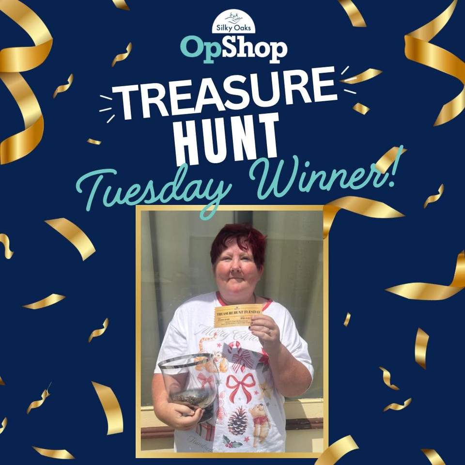 Our Treasure Hunt Tuesday treasure has been found!

A huge congratulations to our lucky winner, who spotted the winning ticket and scored herself a little extra op shop surprise.
Thank you to everyone who came in, searched, shopped and joined the fun today.
#SilkyOaksOpShop #TreasureHuntTuesday #OpShopFinds #HappyHunting