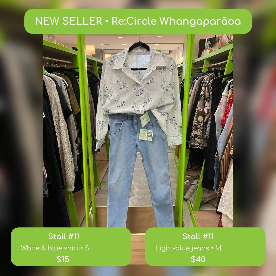 NEW SELLER ALERT — WHANGAPARĀOA!
Stall #11 has just landed at Re:Circle Whangaparāoa with fresh spring style ready to be snapped up:
 White-and-blue shirt, size S — $15
 Light-blue jeans, size M — $40
 ASOS black sheer top, size S — $25
 Red pants, size S — $35
 JANSE multicolour dress, size XS — $35
 Thrills green dress, size 6–8 — $45
 Forever New dark-grey poncho, one size — $40
 Light-blue jeans, size S — $30
Only one of each—and the favourites never hang around for long. If something has your name on it, be quick!
 Re:Circle Whangaparāoa
Level 4, next to Chipmunks
Coast Plaza, 719 Whangaparaoa Road, Manly
SELLERS: Spring shoppers are out! Clear out your wardrobe, book a stall and let Re:Circle handle the selling while you track your sales online.
#ReCircleWhangaparaoa #CoastPlaza #HibiscusCoast #NewSellerAlert #SpringStyle #SecondhandFashion #ShopLocalNZ #OnlyOne #SellYourStuff #BookAStall #CircularFashion