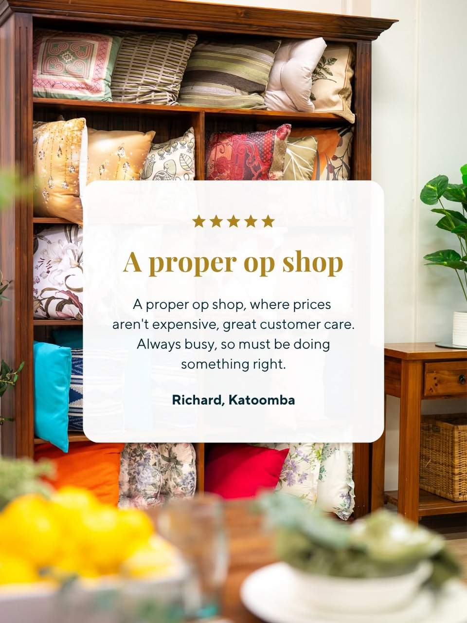 Op shopping with us? It’s a win for your wardrobe, your community, and the planet
 Penrith Op Shop
201–211 High St, Penrith
 Katoomba Op Shop
Units 1–3, 27 Whitton St, North Katoomba
 St Marys Op Shop
Shop 1, 170 Queen Street, St Marys