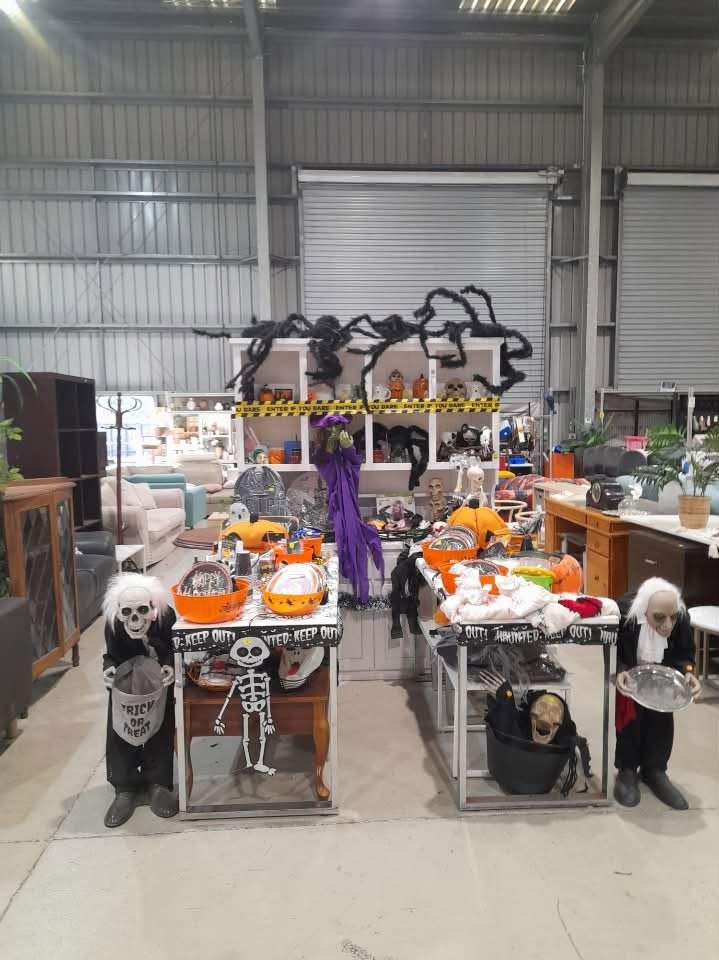 They’re creepy and they’re  kooky and very very spooky
, that’s our recycling family
. Come on down for our Halloween decorations sale. Shop opens at 8am Wednesday to Sunday and closes at 4pm