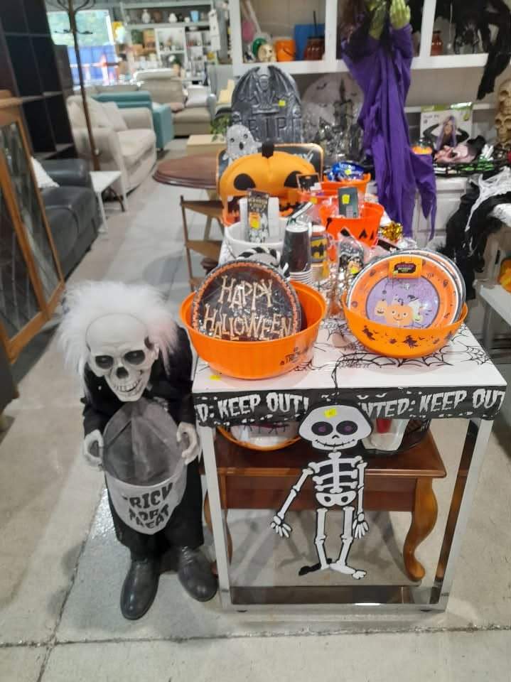They’re creepy and they’re  kooky and very very spooky
, that’s our recycling family
. Come on down for our Halloween decorations sale. Shop opens at 8am Wednesday to Sunday and closes at 4pm